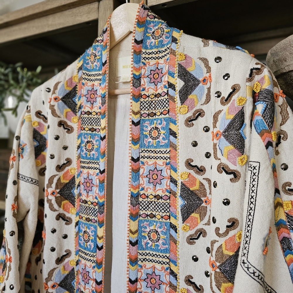 Anthropologie Maeve Dala Embroidered Jacket Size M Bohemian Maximalist Statement - Picture 12 of 15
